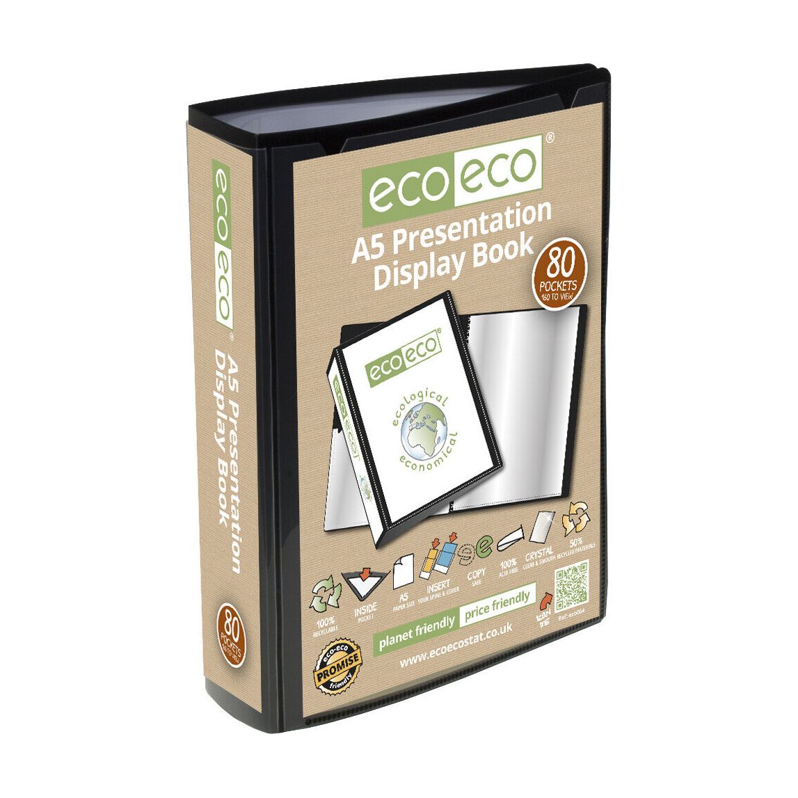 Eco-Eco A5 50% Recycled 80 Pocket Black Folder Presentation Display Book ECO064