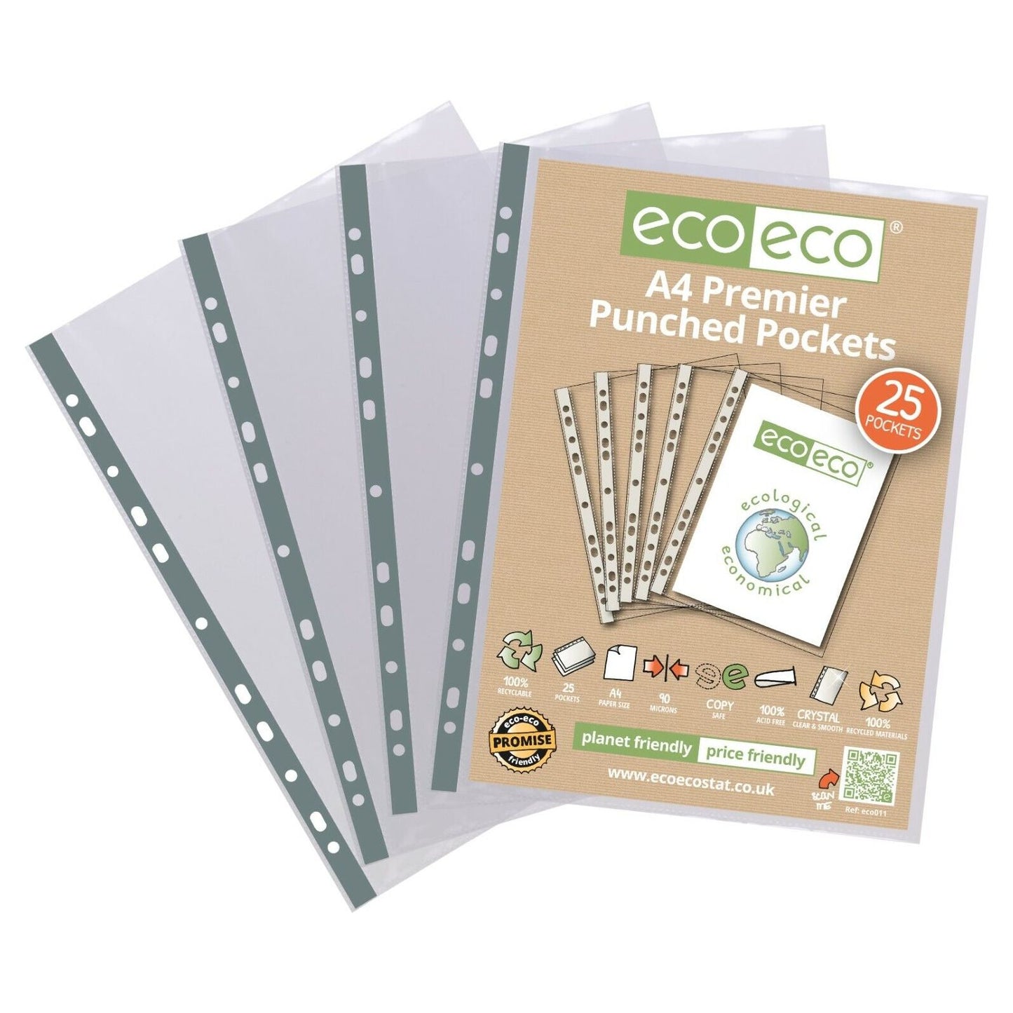 Eco-Eco A4 100% Recycled Glass Clear Premier Punched Plastic Pockets x 25 ECO011