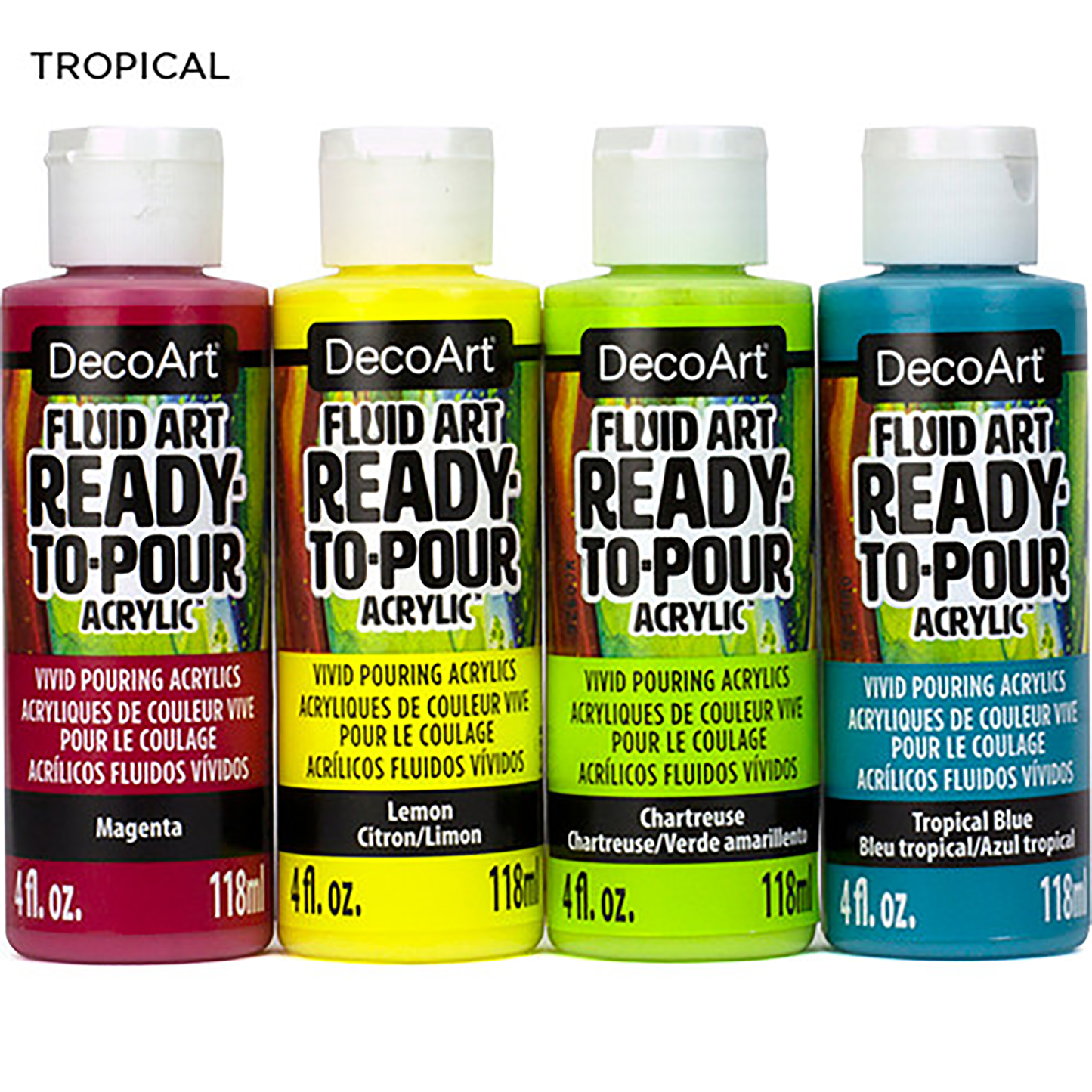 Tropical Fluid Art Ready-To-Pour 4oz Larger Bottles 4 Pack DASK537