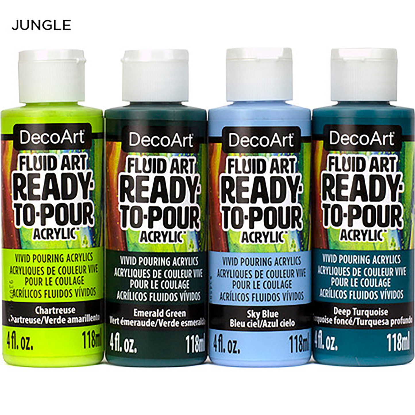 Jungle Fluid Art Ready-To-Pour 4oz Larger Bottles 4 Pack DASK542
