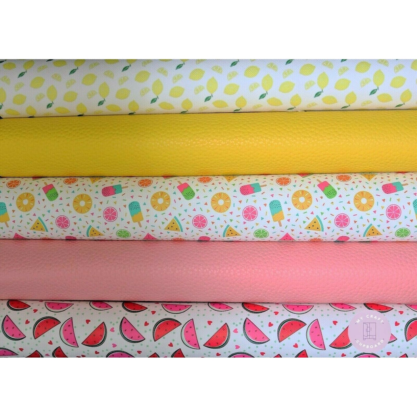 A4 Leatherette Fabric - Hair Bow Making Bundle - Summer Fruits and Ice Lollies