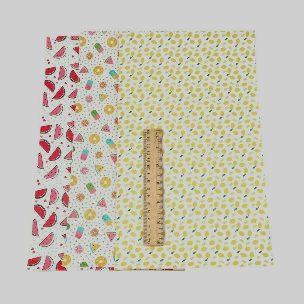 A4 Leatherette Fabric - Hair Bow Making Bundle - Summer Fruits and Ice Lollies