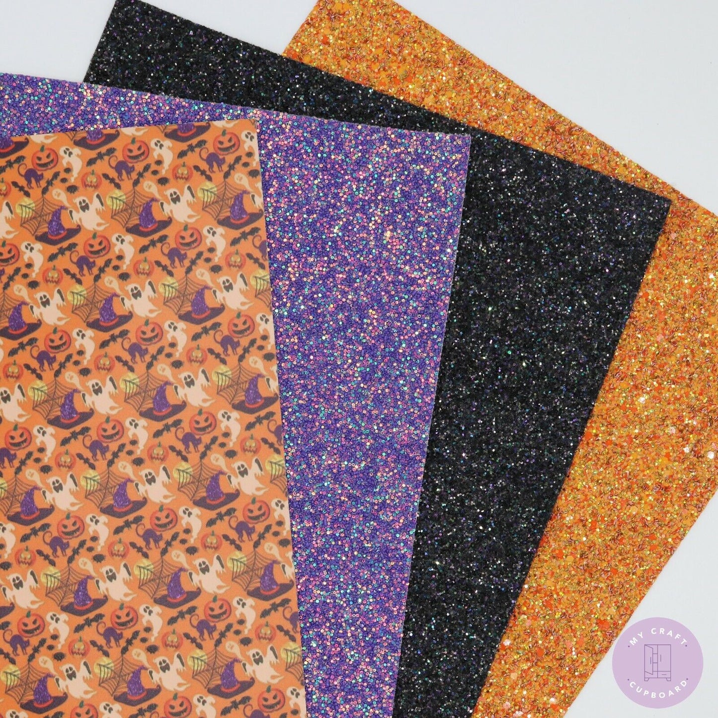 Halloween Collection Chunky Glitter Fabric Leatherette Sheets Crafts & Bows A4