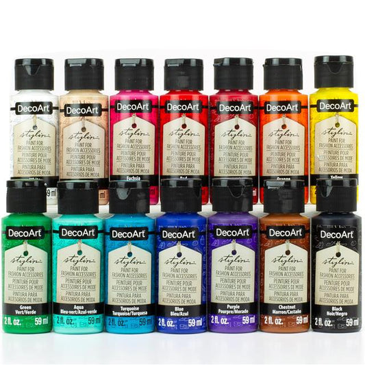 DecoArt Stylin' Fashion Paint - 20 colours for leather canvas Satin Finish Paint