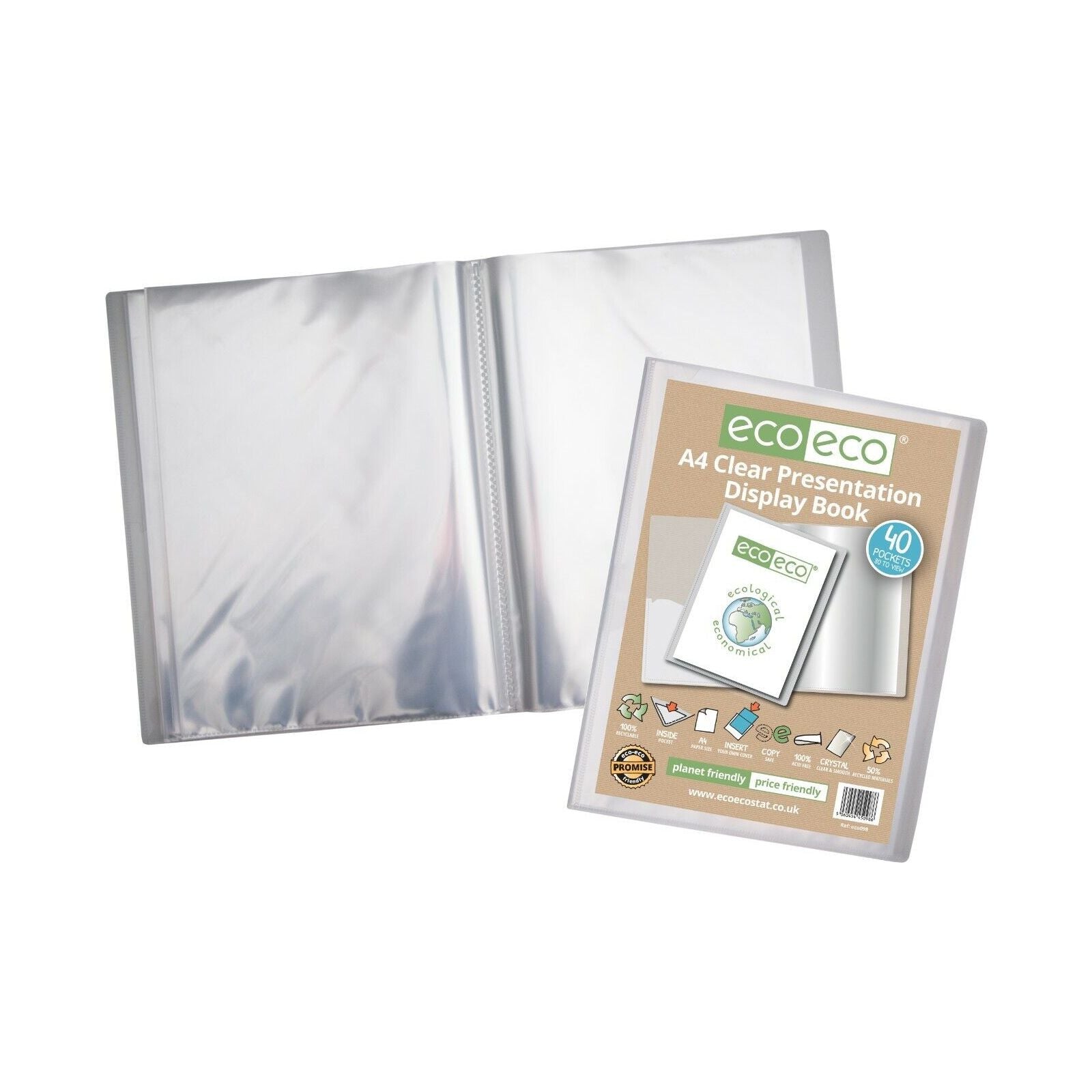 Eco Eco A4 40 Pocket Recycled Display Book – Black Presentation Folder For Office