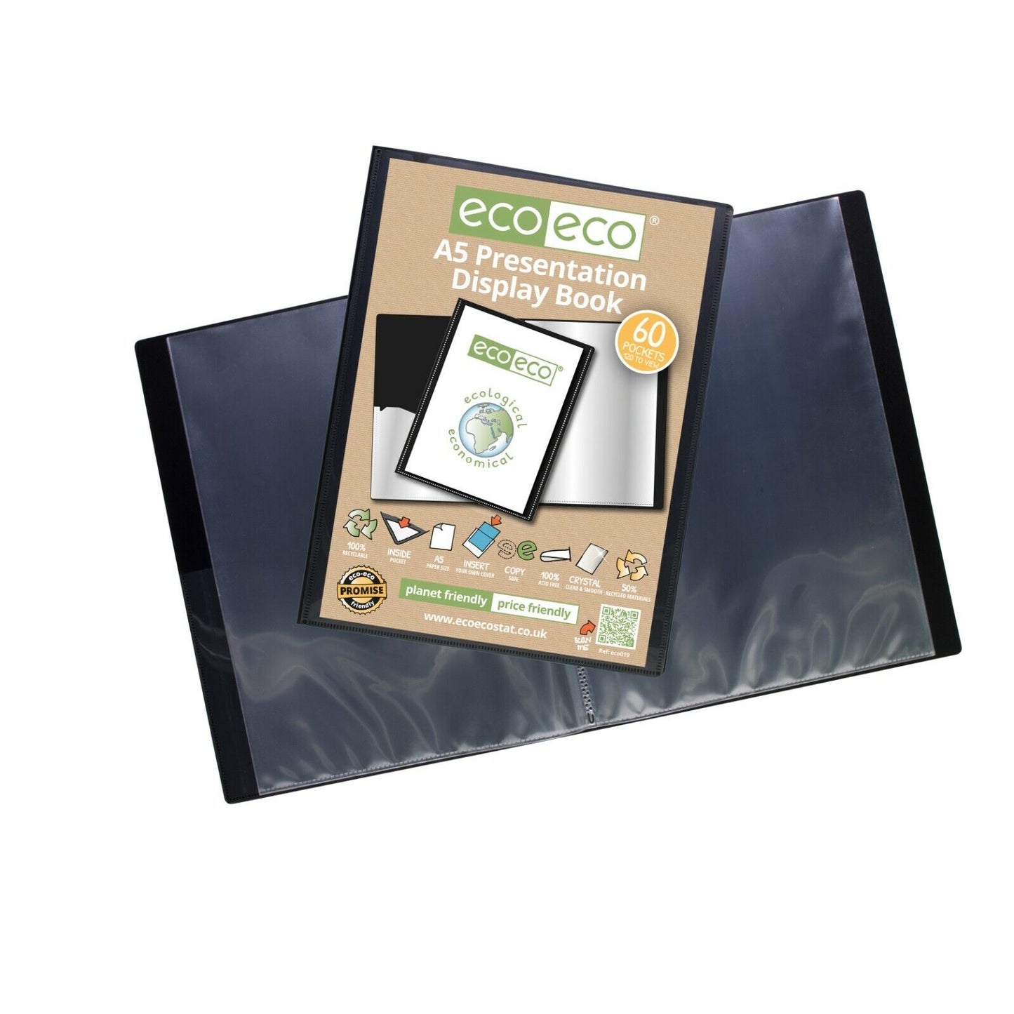Eco-Eco A5 50% Recycled 60 Pocket Black Folder Presentation Display Book ECO019