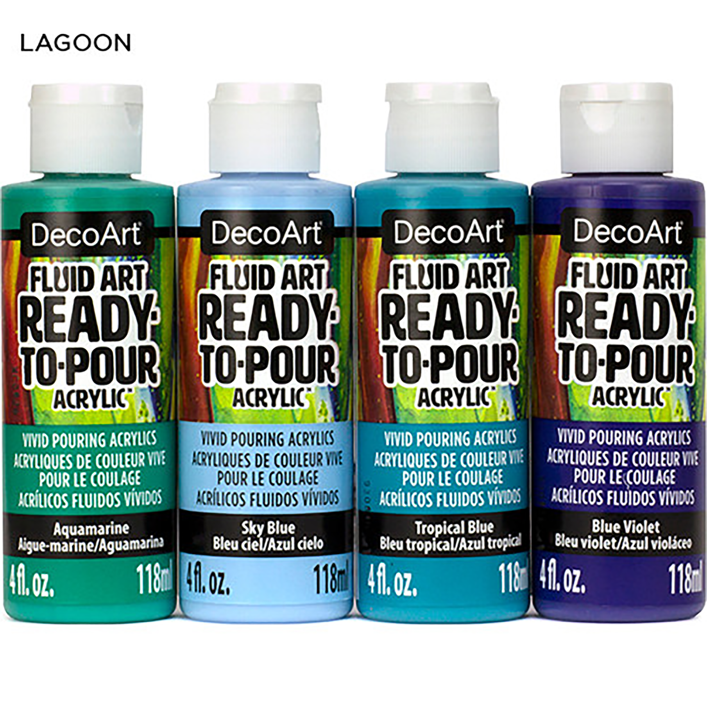 Lagoon Fluid Art Ready-To-Pour 4oz Larger Bottles 4 Pack DASK539