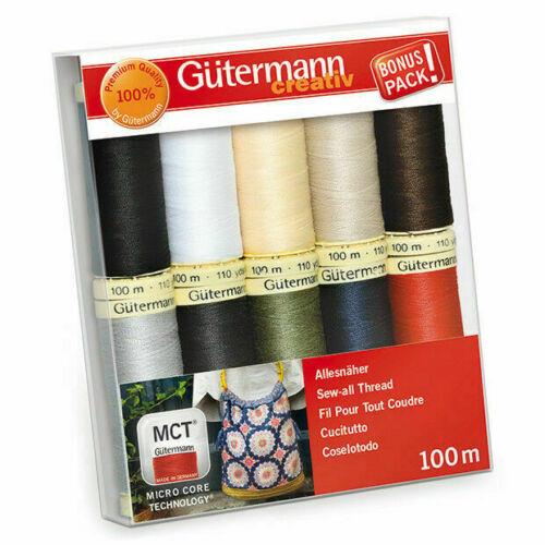 Gutermann Sew-All Threads Multicoloured Pack of 10 x 100m Reels Basic Colours