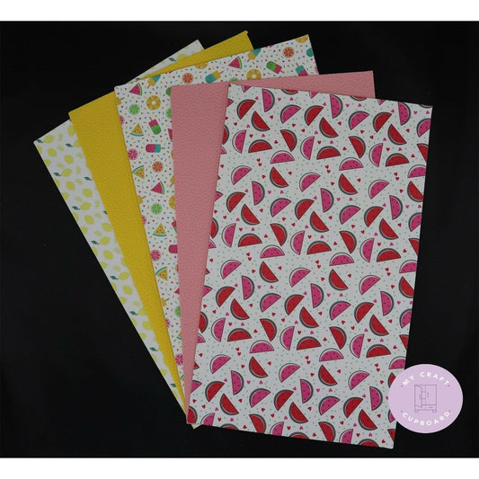 A4 Leatherette Fabric - Hair Bow Making Bundle - Summer Fruits and Ice Lollies